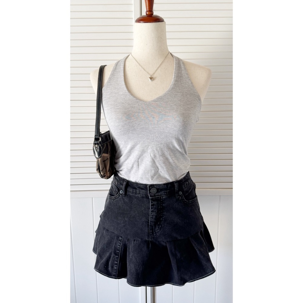 LOGO By Lori Goldstein Black Pleated Denim Skirt